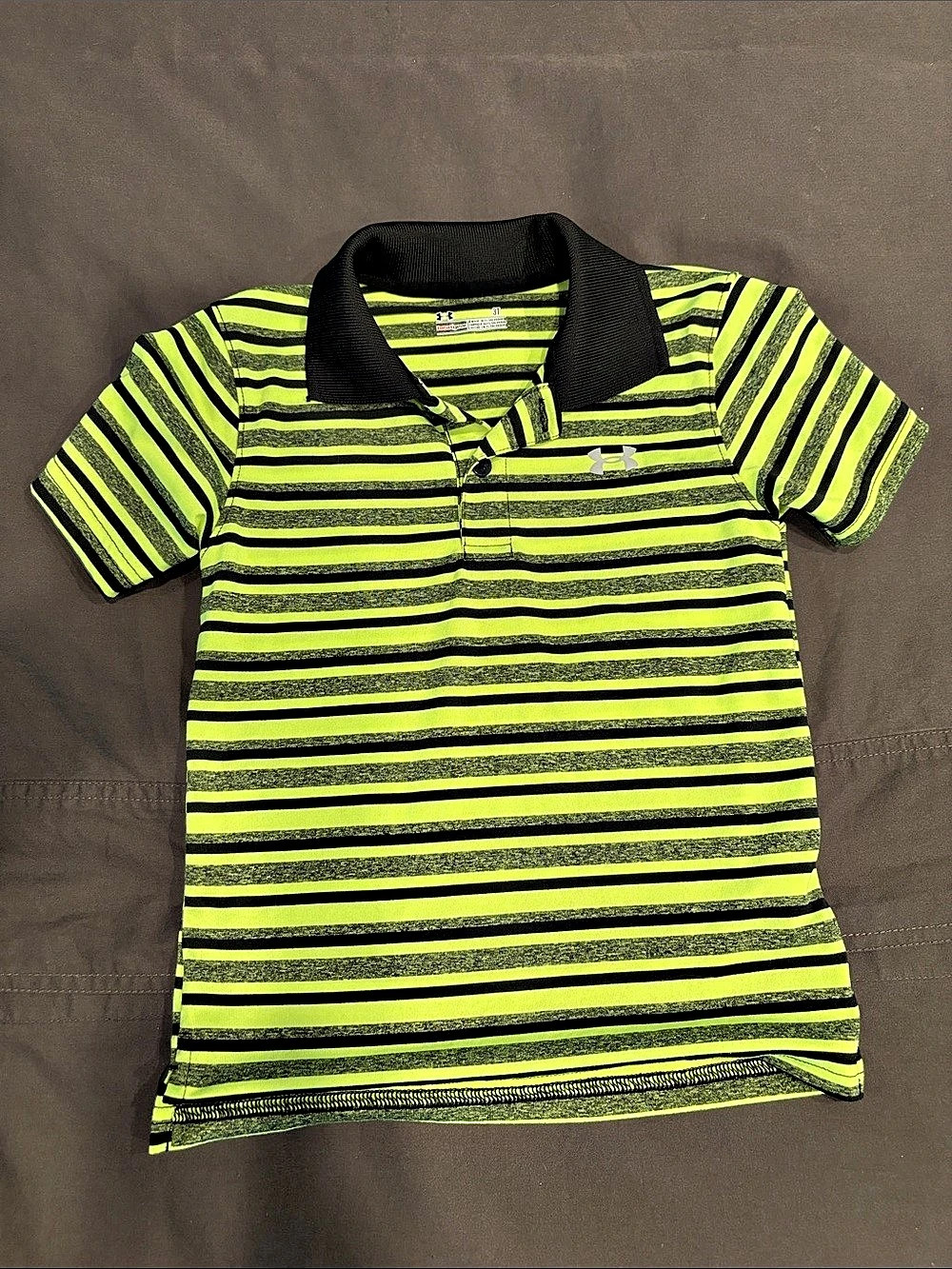 Under Armour Striped Polo Shirt Green & Black Boys 3T